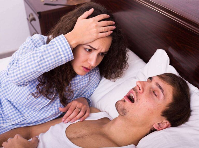 Woman bothered by husbands snoring